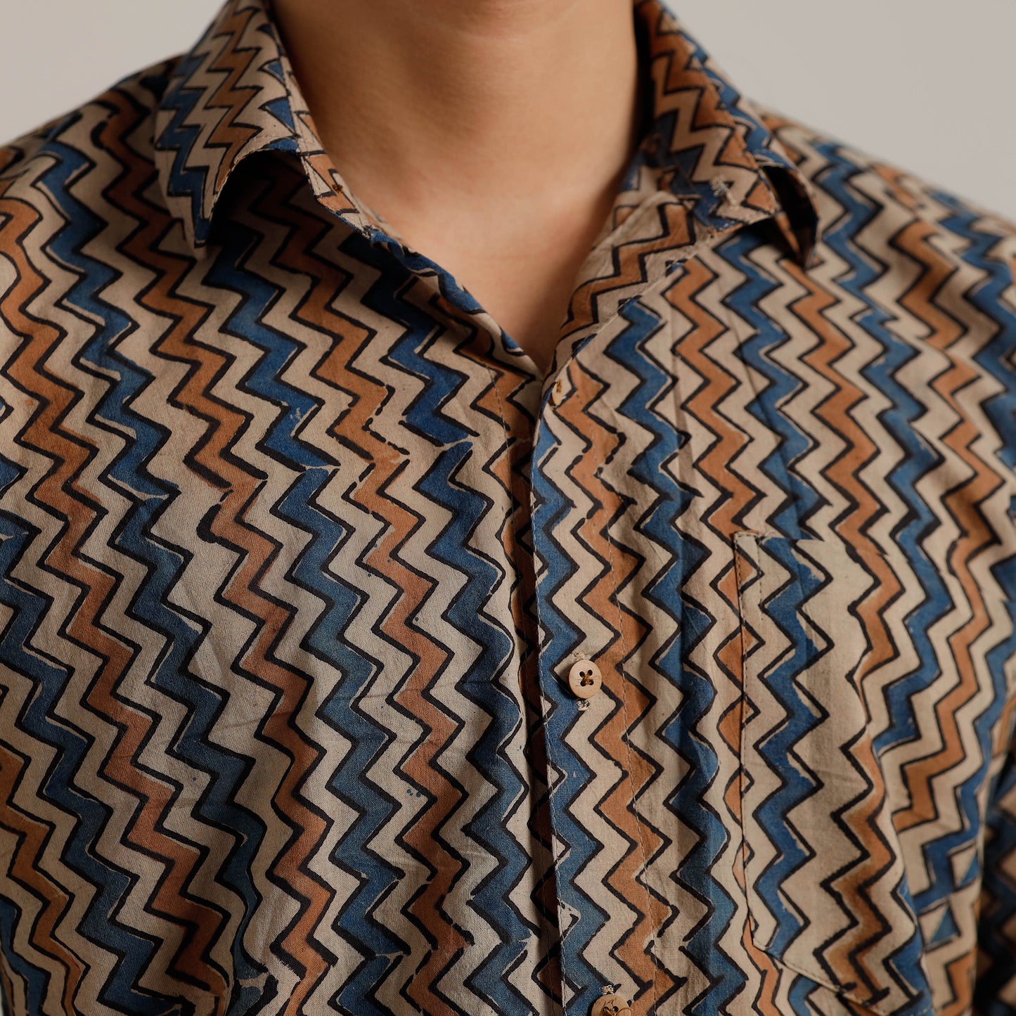Multicolor - Ajrakh Block Printed Cotton Men Half Sleeve Shirt 02
