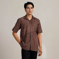 Brown - Ajrakh Block Printed Cotton Men Half Sleeve Shirt 04