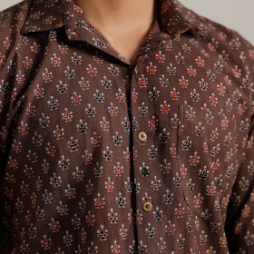 Brown - Ajrakh Block Printed Cotton Men Half Sleeve Shirt 04