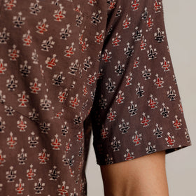 Brown - Ajrakh Block Printed Cotton Men Half Sleeve Shirt 04