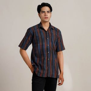 Multicolor - Ajrakh Block Printed Cotton Men Half Sleeve Shirt 06