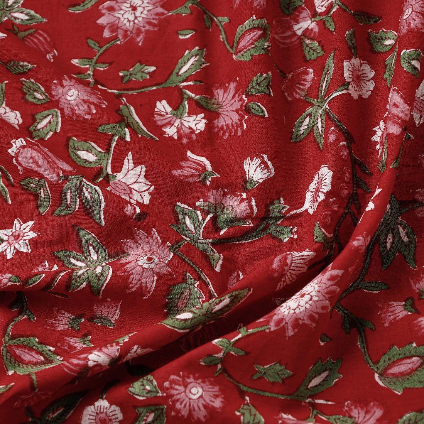 Red - Sanganeri Block Printed Cotton Fabric