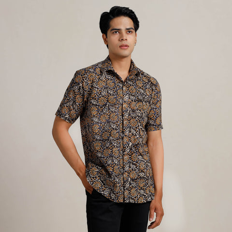 Multicolor - Bagru Block Printed Cotton Men Half Sleeve Shirt 05