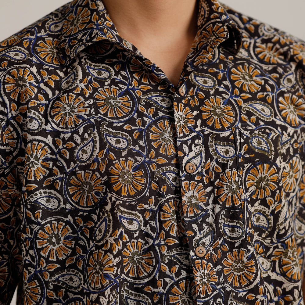 Multicolor - Bagru Block Printed Cotton Men Half Sleeve Shirt 05