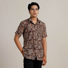 Buy Kalamkari Block Printed Cotton Men Half Sleeve Shirt 02 Online at iTokri.com