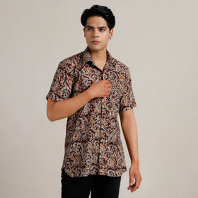Buy Kalamkari Block Printed Cotton Men Half Sleeve Shirt 02 Online at iTokri.com