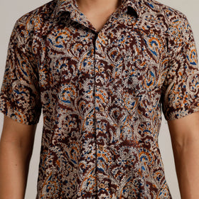 Buy Kalamkari Block Printed Cotton Men Half Sleeve Shirt 02 Online at iTokri.com