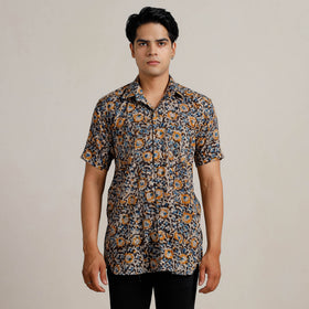 Buy Kalamkari Block Printed Cotton Men Half Sleeve Shirt 05 Online at iTokri.com
