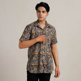Buy Kalamkari Block Printed Cotton Men Half Sleeve Shirt 05 Online at iTokri.com