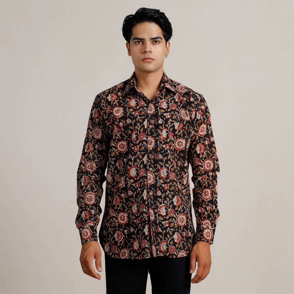 Black - Bagru Block Printed Cotton Men Full Sleeve Shirt 15