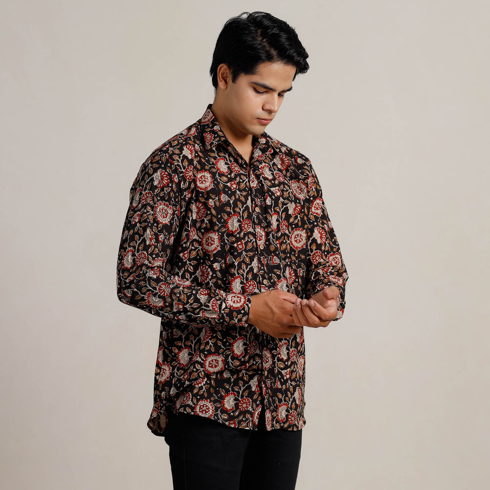 Black - Bagru Block Printed Cotton Men Full Sleeve Shirt 15