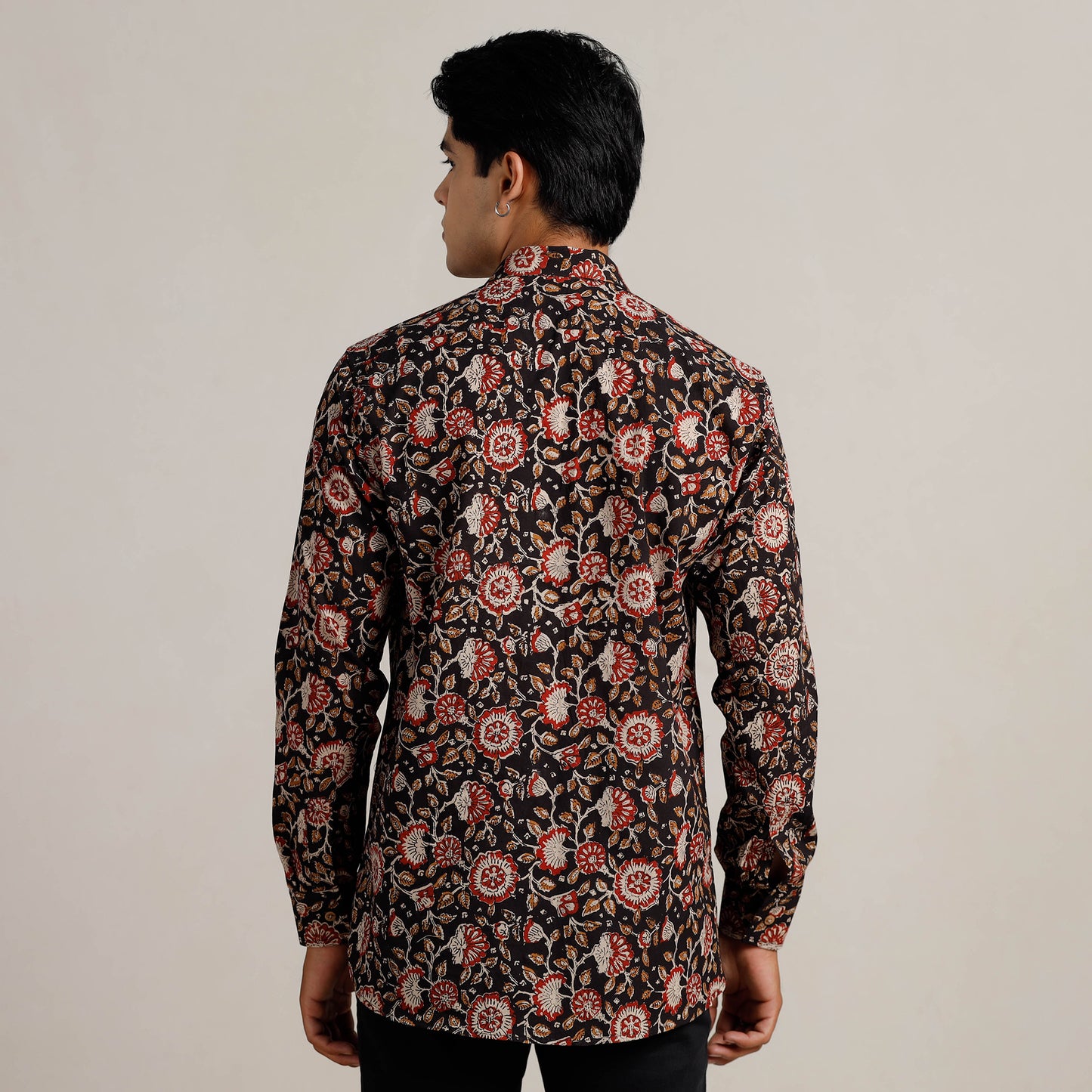 Black - Bagru Block Printed Cotton Men Full Sleeve Shirt 15