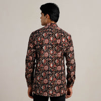 Black - Bagru Block Printed Cotton Men Full Sleeve Shirt 15