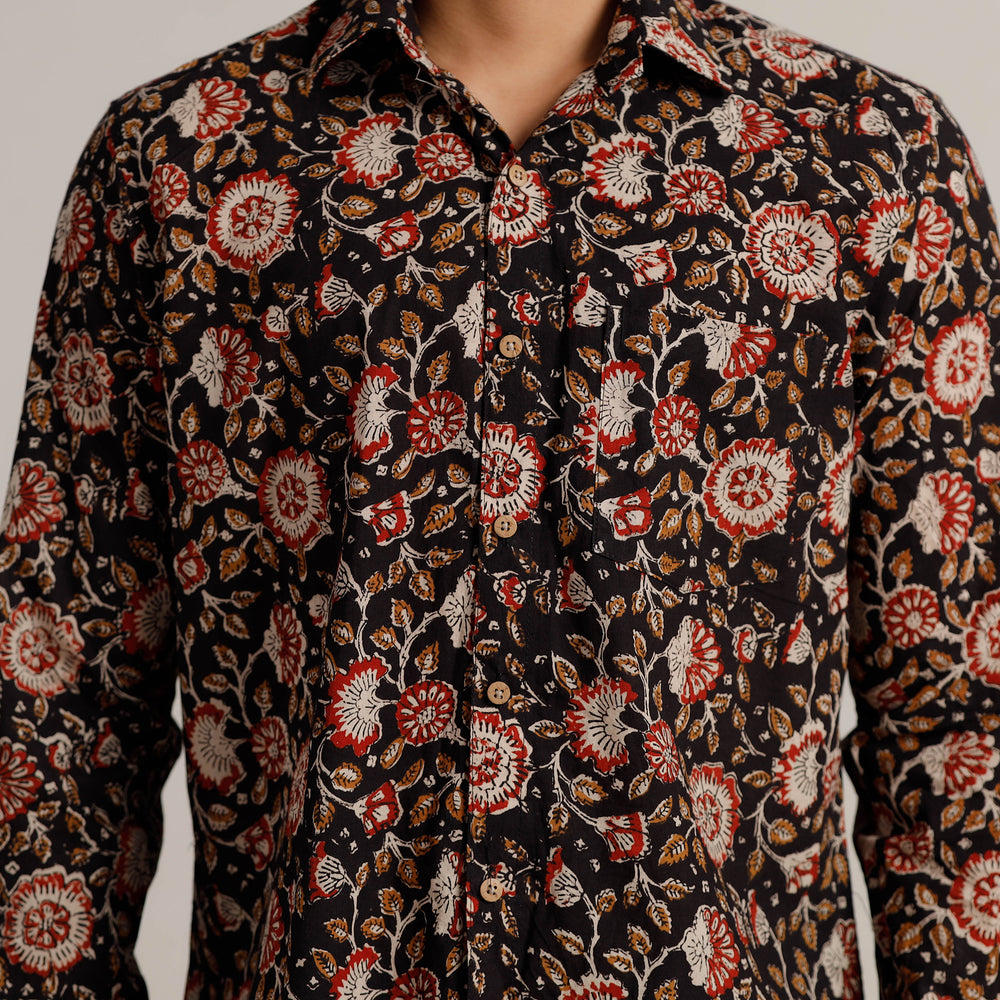 Black - Bagru Block Printed Cotton Men Full Sleeve Shirt 15