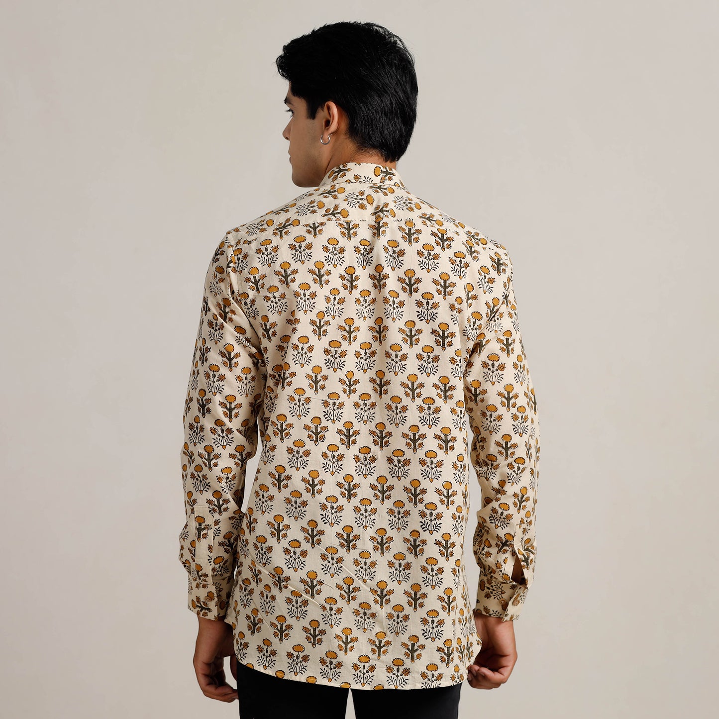 Beige - Bagru Block Printed Cotton Men Full Sleeve Shirt 09