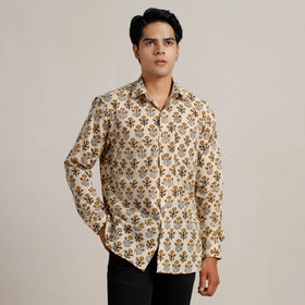 Beige - Bagru Block Printed Cotton Men Full Sleeve Shirt 09