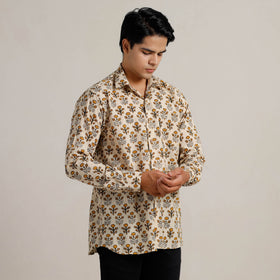 Beige - Bagru Block Printed Cotton Men Full Sleeve Shirt 09