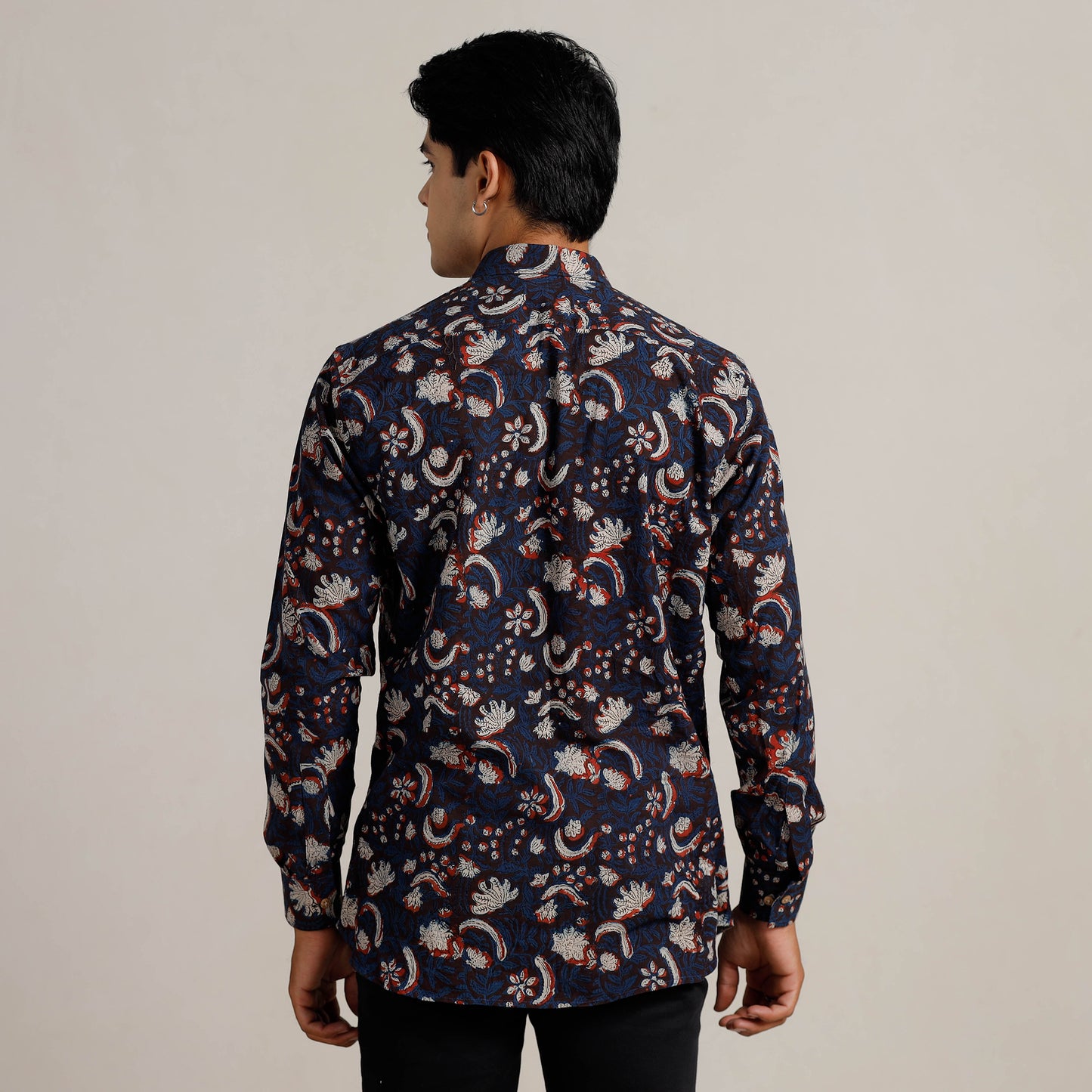 Blue - Bagru Block Printed Cotton Men Full Sleeve Shirt 08