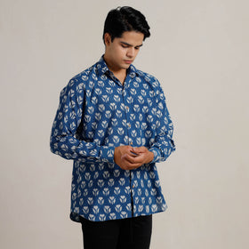 Blue - Bagru Block Printed Cotton Men Full Sleeve Shirt 11
