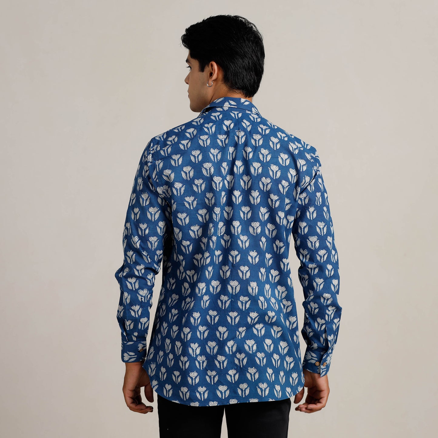 Blue - Bagru Block Printed Cotton Men Full Sleeve Shirt 11