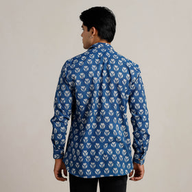 Blue - Bagru Block Printed Cotton Men Full Sleeve Shirt 11