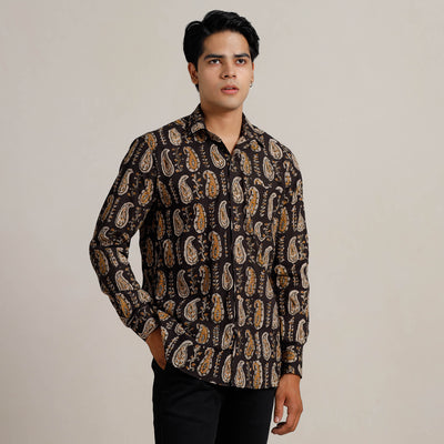 Black - Bagru Block Printed Cotton Men Full Sleeve Shirt 07