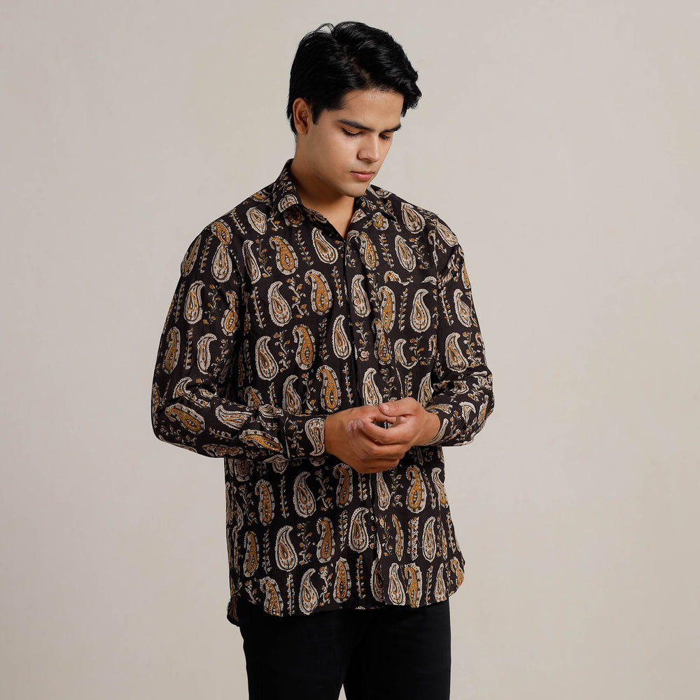 Black - Bagru Block Printed Cotton Men Full Sleeve Shirt 07