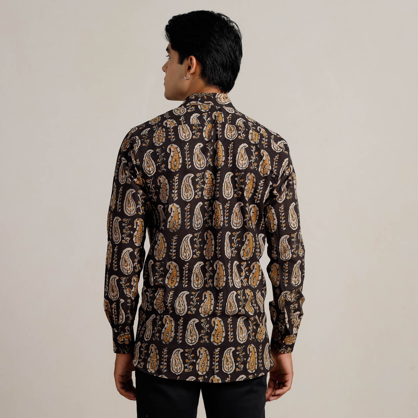 Black - Bagru Block Printed Cotton Men Full Sleeve Shirt 07