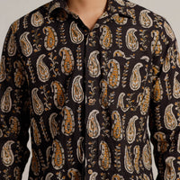 Black - Bagru Block Printed Cotton Men Full Sleeve Shirt 07