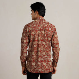 Red - Bagru Block Printed Cotton Men Full Sleeve Shirt 14