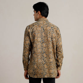 Brown - Kalamkari Block Printed Cotton Men Full Sleeve Shirt 09