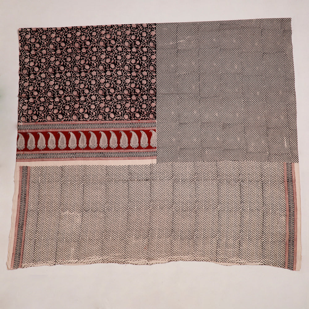 Grey - Natural Dyed Cotton Bagh Print Kurta Material (2.25 m) 02