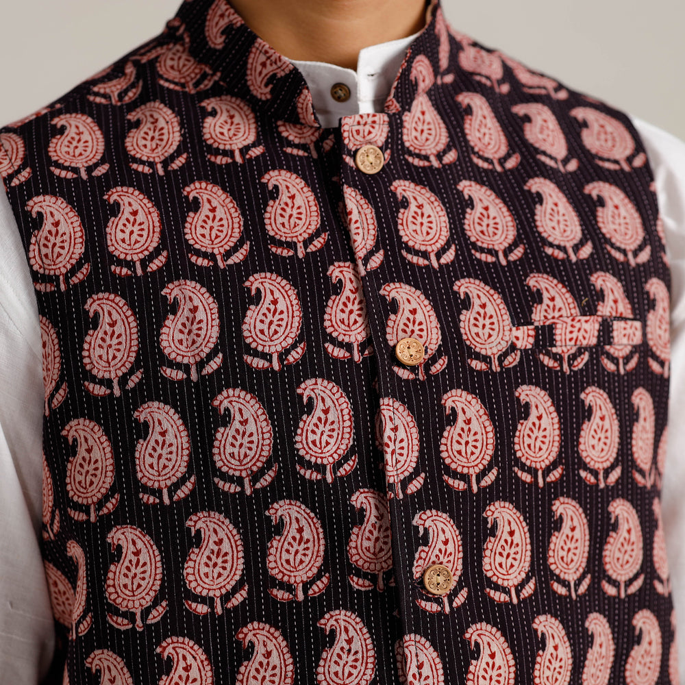 Black Bagh Print Nehru Jacket for Men 10