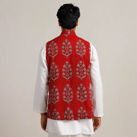 Red - Bagh Print Nehru Jacket for Men 03
