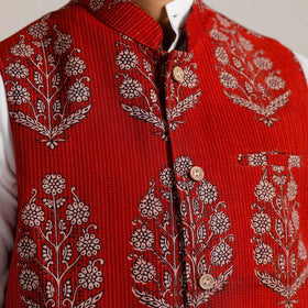 Red - Bagh Print Nehru Jacket for Men 03