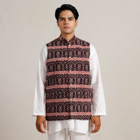 Buy Black Bagh Print Nehru Jacket for Men 