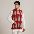 Red - Bagh Print Nehru Jacket for Men 07