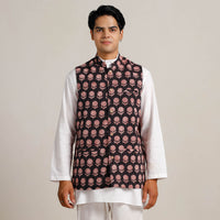 Black Bagh Print Nehru Jacket for Men 09