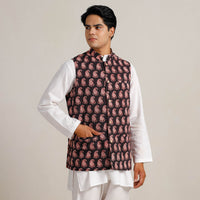 Black Bagh Print Nehru Jacket for Men 05