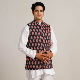 Black -  Bagh Print Nehru Jacket for Men 05