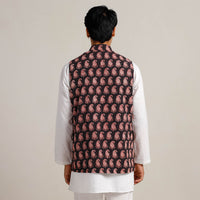 Black Bagh Print Nehru Jacket for Men 05