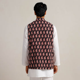 Black -  Bagh Print Nehru Jacket for Men 05