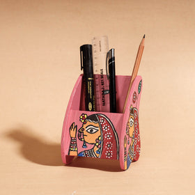  Madhubani Handpainted Wooden Pen Stand 
