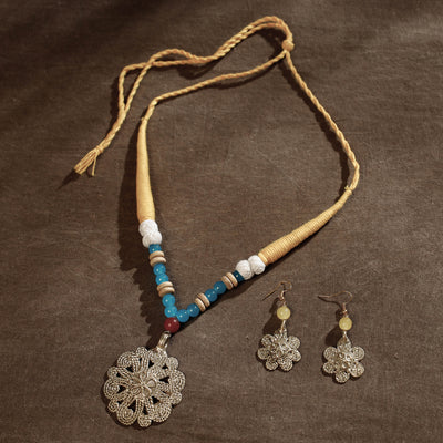 Dokra Brass Pendant Handcrafted Thread & Beadwork Necklace Set