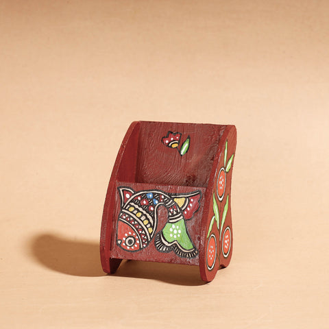  Madhubani Handpainted Wooden Pen Stand 