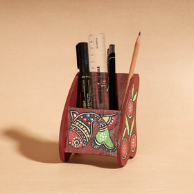  Madhubani Handpainted Wooden Pen Stand 