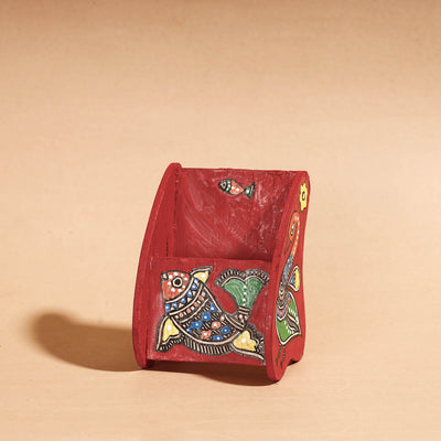 Madhubani Handpainted Wooden Pen Stand (3.5 x 3 in)