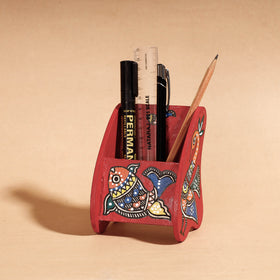  Madhubani Handpainted Wooden Pen Stand 