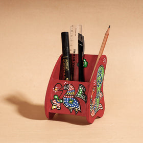  Madhubani Handpainted Wooden Pen Stand 