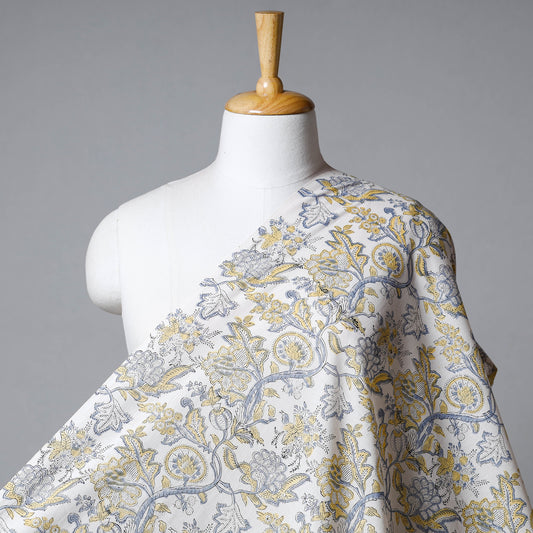 Yellow Garden Sanganeri Block Printed Cotton Fabric